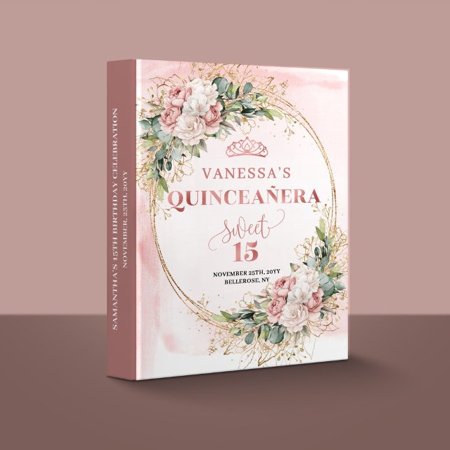 Blush Pink Rose Gold Flowers Mis Quince Memory  Binder (Blush Pink Rose Gold Flowers Mis Quince Memory Album)