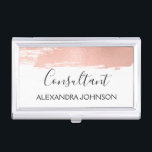 Blush Pink - Rose Gold Foil Brush Stroke Business Card Holder<br><div class="desc">Blush Pink - Rose Gold and White Foil Brush Stroke Trendy Consultant Minimalist Business Card Holder with black hand lettered elegant typography for the monogram. The Blush Pink - Rose Gold and White Foil Brush Stroke Business Card Holder can be customized for any profession. If the profession or name text...</div>