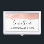 Blush Pink - Rose Gold Foil Brush Stroke Business Card Holder<br><div class="desc">Blush Pink - Rose Gold and White Foil Brush Stroke Trendy Consultant Minimalist Business Card Holder with black hand lettered elegant typography for the monogram. The Blush Pink - Rose Gold and White Foil Brush Stroke Business Card Holder can be customized for any profession. If the profession or name text...</div>