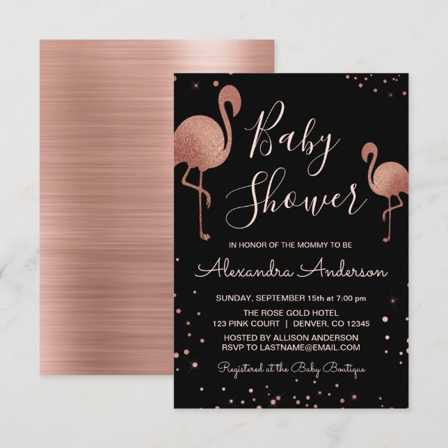 Blush Pink - Rose Gold Foil Flamingo Baby Shower Invitation (Front/Back)
