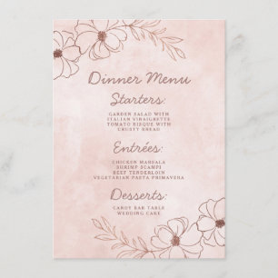 Blush Pink & Rose Gold Foil Floral Border Dinner Menu