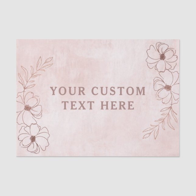 Blush Pink & Rose Gold Foil Floral Border Wedding Tissue Paper (Front)