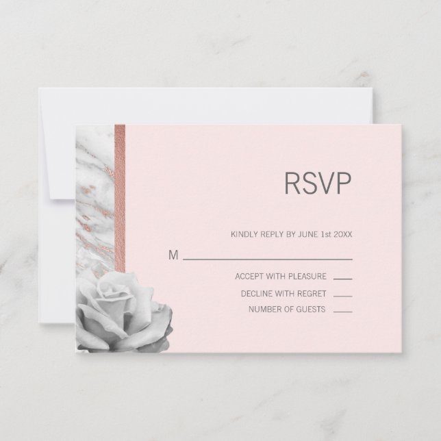 Blush Pink Rose Gold Foil & Grey RSVP Wedding (Front)