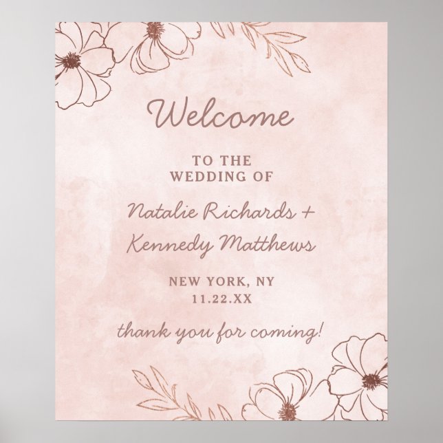 Blush Pink & Rose Gold Foil Wedding Welcome Sign (Front)