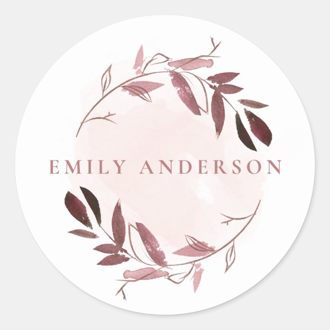 BLUSH PINK ROSE GOLD FOLIAGE WREATH PROFESSIONAL CLASSIC ROUND STICKER (Front)