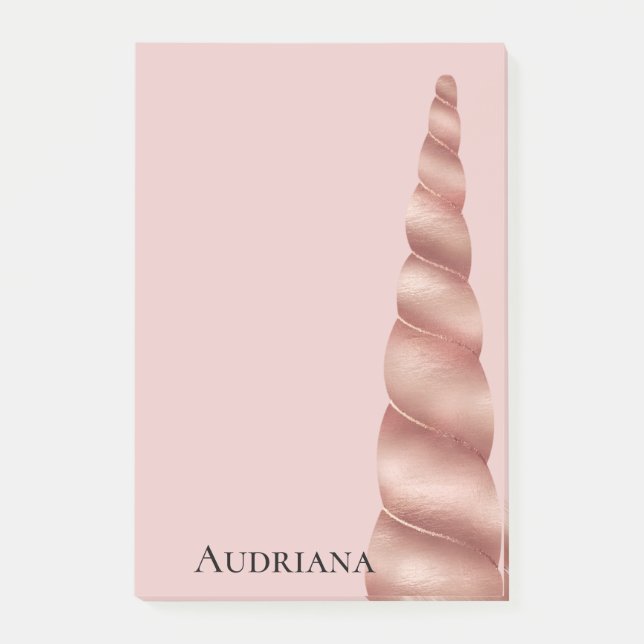 Blush Pink Rose Gold Glam Unicorn Personalized Post-it Notes (Front)