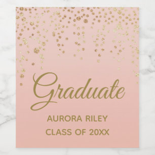 Blush Pink Rose Gold Glitter Confetti Graduation Wine Label