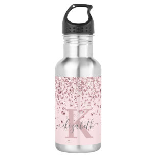 Blush Pink Rose Gold Glitter Diamond Monogram 532 Ml Water Bottle