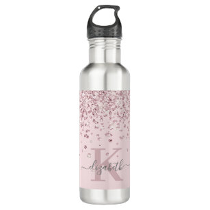 Blush Pink Rose Gold Glitter Diamond Monogram 710 Ml Water Bottle