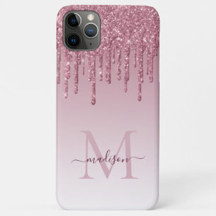 Blush Pink Rose Gold Glitter Glam Sparkle Monogram iPhone 11 Pro Max Case