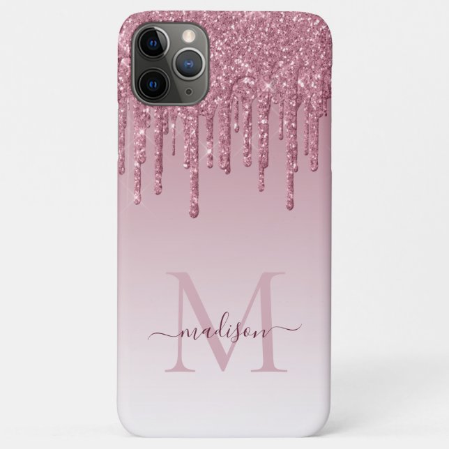 Blush Pink Rose Gold Glitter Glam Sparkle Monogram Case-Mate iPhone Case (Back)