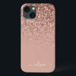 Blush Pink Rose Gold Glitter Monogram Name Case-Ma iPhone 13 Case<br><div class="desc">Rose Gold - Blush Pink Faux Sparkle and Dripping Glitter Brushed Metal Monogram Name and Initial Phone. This makes the perfect sweet 16 birthday,  wedding,  bridal shower,  anniversary,  baby shower or bachelorette party gift for someone that loves glam luxury and chic styles.</div>