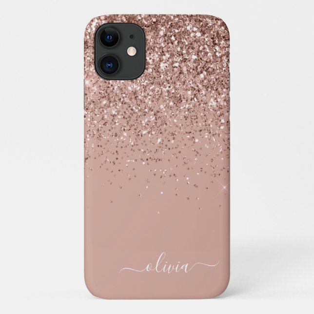 Blush Pink Rose Gold Glitter Monogram Name Case-Mate iPhone Case (Back)