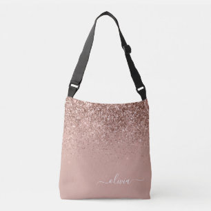 Blush Pink Rose Gold Glitter Monogram Name Crossbody Bag