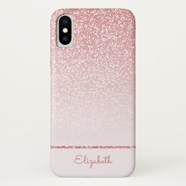 Blush Pink Rose Gold Glitter Stripe Personalized Case-Mate iPhone Case (Back)