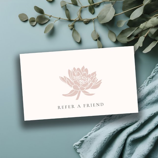 BLUSH PINK ROSE GOLD LOTUS FLORAL REFER A FRIEND BUSINESS CARD (Creator Uploaded)