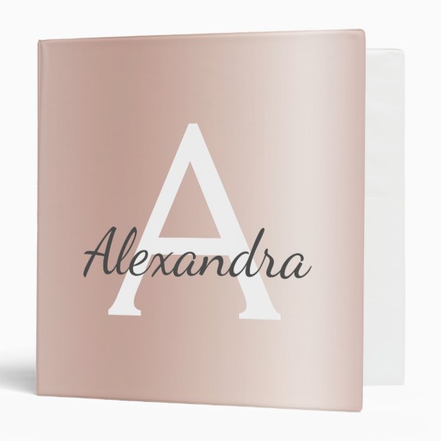 Blush Pink Rose Gold Metallic Foil Monogrammed Binder (Front/Inside)