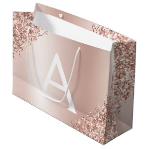 Blush Pink Rose Gold Metallic Glitter Monogrammed Large Gift Bag