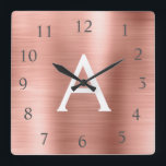 Blush Pink - Rose Gold Metallic Monogram Name Square Wall Clock<br><div class="desc">Blush Pink - Rose Gold Faux Stainless Steel Foil Monogram Name and Initial Custom Unique Personalized Wall Clock for the House or Office. The Wall Clock makes the perfect Christmas or Sweet 16,  18th,  21st,  30th,  40th,  50th or 60th Birthday gift for someone who loves pink metallic decor.</div>