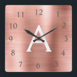 Blush Pink - Rose Gold Metallic Monogram Name Square Wall Clock<br><div class="desc">Blush Pink - Rose Gold Faux Stainless Steel Foil Monogram Name and Initial Custom Unique Personalized Wall Clock for the House or Office. The Wall Clock makes the perfect Christmas or Sweet 16,  18th,  21st,  30th,  40th,  50th or 60th Birthday gift for someone who loves pink metallic decor.</div>