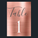 Blush Pink - Rose Gold Metallic Table Number<br><div class="desc">Blush Pink - Rose Gold Faux Foil Metallic Stainless Steel Metal Script Modern and Elegant Table Number . The table number can be updated and changed on this dusty pink girly card. This Table Number card is part of a matching wedding collection and additional matching items can be requested by...</div>