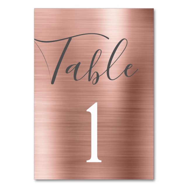 Blush Pink - Rose Gold Metallic Table Number (Front)