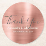 Blush Pink - Rose Gold Modern Wedding Thank You Round Paper Coaster<br><div class="desc">Blush Pink - Rose Gold Faux Metallic Stainless Steel Modern and Elegant Wedding Thank You Coasters. These Rose Gold Drink Coasters can be customized to include your name and wedding date. The Rose Gold Coaster are part of the Rose Gold Wedding Collection. Additional customize items can be created upon request...</div>