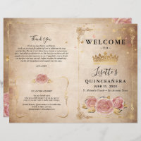 Blush Pink Rose Gold Parchment Quinceanera Program