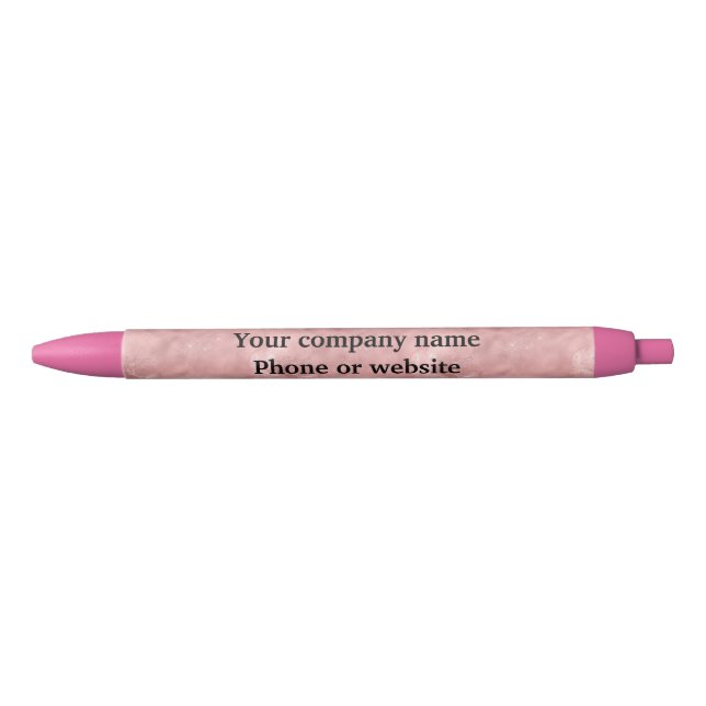 Blush Pink Rose Gold Personalized Small Business Black Ink Pen (Front)