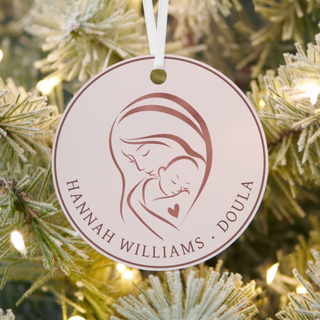 Blush Pink & Rose Gold Photo Doula Metal Ornament (Insitu)