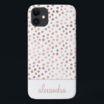 Blush Pink - Rose Gold Polka Dot Pattern Monogram iPhone 11 Case<br><div class="desc">Blush Pink - Rose Gold and White Faux Foil Girly Hand Drawn Polka Dot Pattern Monogram Personalized Smart Phone Case. Please contact the designer for customized matching items.</div>