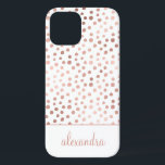 Blush Pink - Rose Gold Polka Dot Pattern Monogram iPhone 12 Case<br><div class="desc">Blush Pink - Rose Gold and White Faux Foil Girly Hand Drawn Polka Dot Pattern Monogram Personalized Smart Phone Case. Please contact the designer for customized matching items.</div>