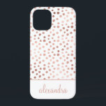 Blush Pink - Rose Gold Polka Dot Pattern Monogram iPhone 12 Mini Case<br><div class="desc">Blush Pink - Rose Gold and White Faux Foil Girly Hand Drawn Polka Dot Pattern Monogram Personalized Smart Phone Case. Please contact the designer for customized matching items.</div>