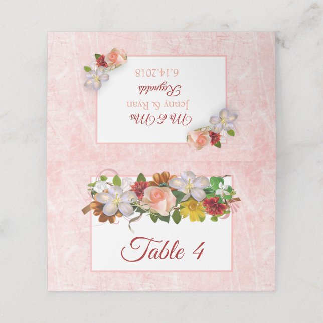 Blush Pink Rose Gold Rose Bouquet Table Card (Outside Unfolded)