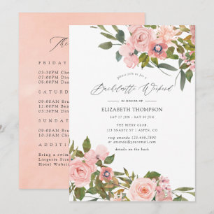 Blush Pink & Rose Gold Roses Bachelorette Weekend Invitation