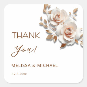 Blush Pink Rose Gold Roses Wedding Thank You Square Sticker