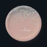 Blush Pink Rose Gold Silver Glitter Monogram Paper Plate<br><div class="desc">Rose Gold - Blush Pink and Silver Sparkle Glitter Monogram Name and Initial Party Plates. This makes the perfect sweet 16 birthday,  wedding,  bridal shower,  anniversary,  baby shower or bachelorette party gift for someone that loves glam luxury and chic styles.</div>