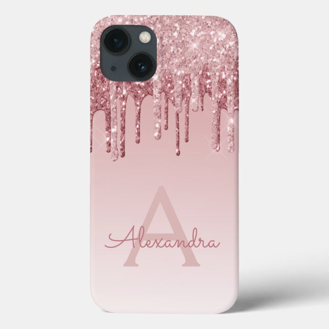 Blush Pink - Rose Gold Sparkle Glitter Monogram Ca Case-Mate iPhone Case (Back)