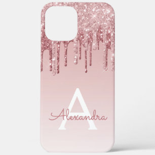 Blush Pink - Rose Gold Sparkle Glitter Monogram iPhone 12 Pro Max Case