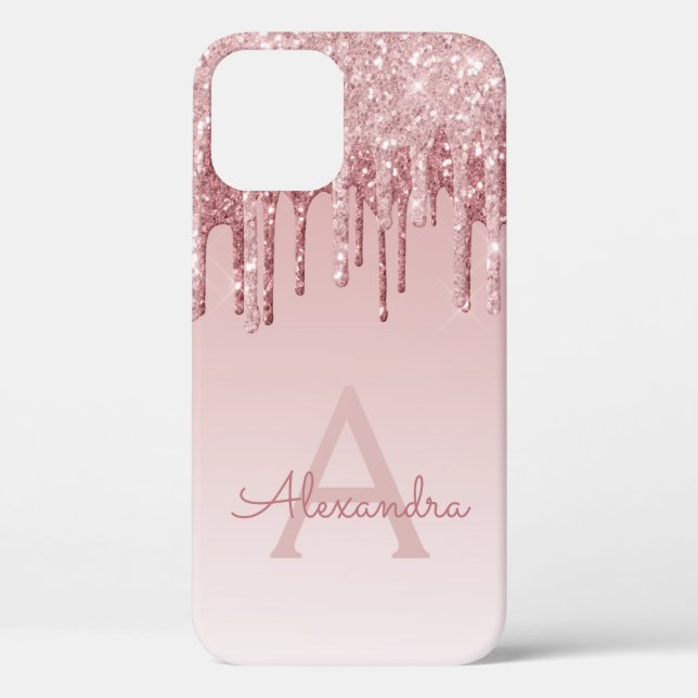 Blush Pink - Rose Gold Sparkle Glitter Monogram Case-Mate iPhone Case (Back)