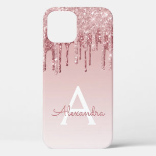Blush Pink - Rose Gold Sparkle Glitter Monogram iPhone 12 Pro Case
