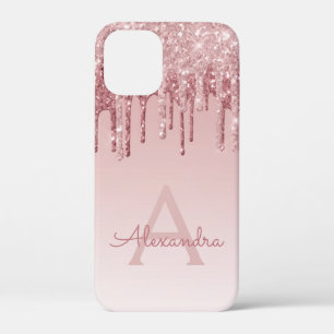 Blush Pink - Rose Gold Sparkle Glitter Monogram iPhone 12 Mini Case