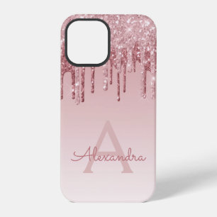 Blush Pink - Rose Gold Sparkle Glitter Monogram iPhone 12 Pro Case