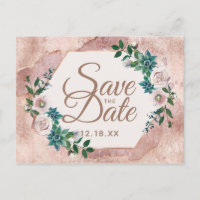 Blush Pink Rose Gold Succulents Save the Date