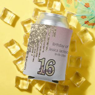 Blush Pink Rose Gold Sweet Sixteen Can Cooler