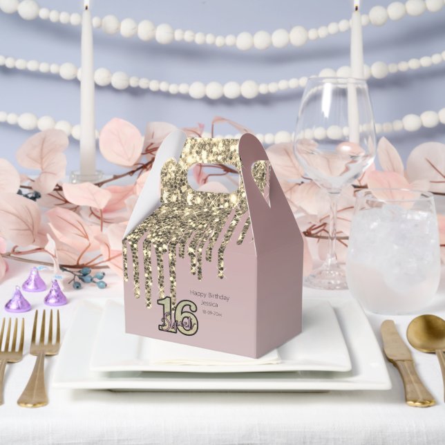 Blush Pink  Rose Gold Sweet Sixteen Favor Box (Wedding)