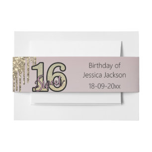 Blush Pink Rose Gold Sweet Sixteen Invitation Belly Band