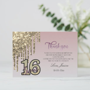 Blush Pink Rose Gold Sweet Sixteen Thank You Card