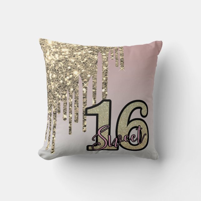 Blush Pink  Rose Gold Sweet Sixteen Throw Pillow (Front)