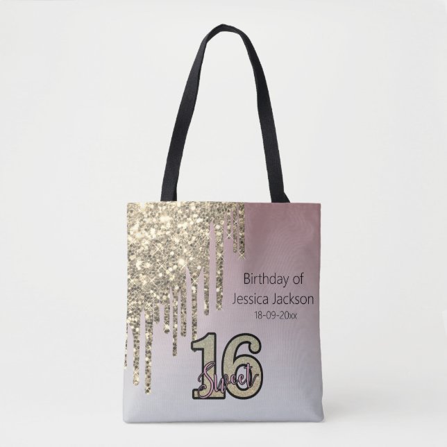 Blush Pink  Rose Gold Sweet Sixteen Tote Bag (Front)